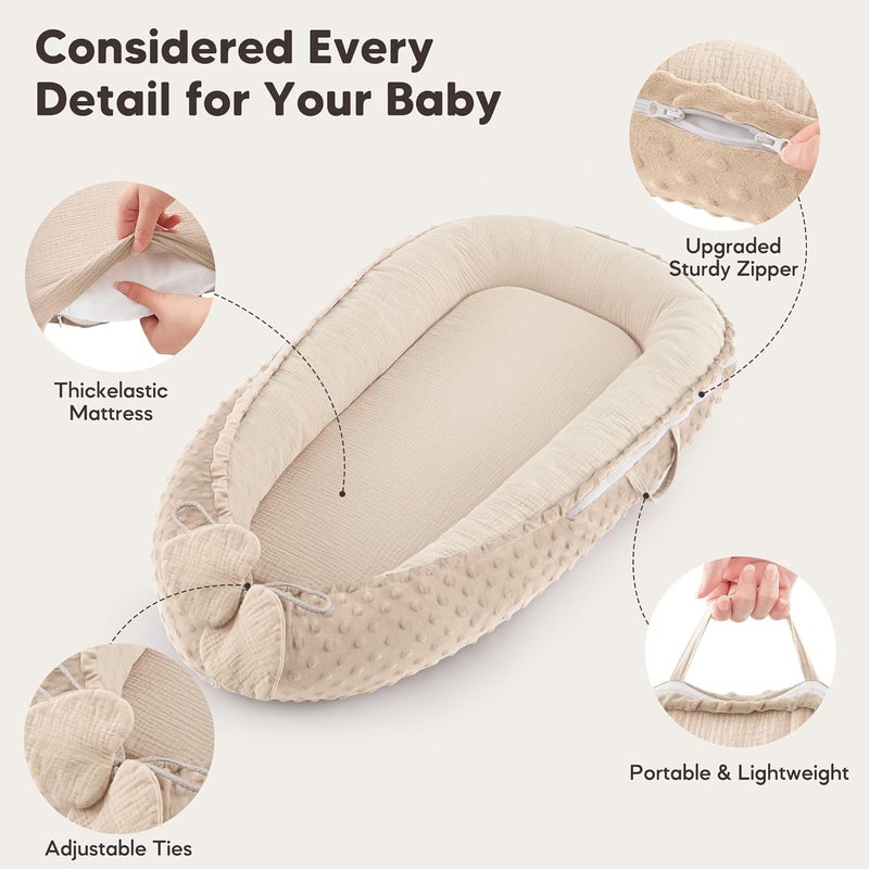 Bearmoss Baby Lounger - Infant Lounger Pillow for Newborn 0-24 Months, Soft, Breathable & Portable Baby Lounger Pillow for Boys & Girls, Cozy Baby Floor Seat for Home & Travel (Beige) - Image 3